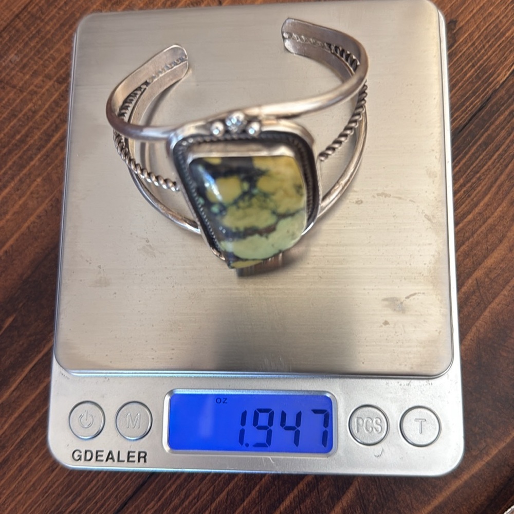 Native American Variscite Turquoise Silver Cuff Bracelet Stamped B Jimenez - Picture 8 of 8